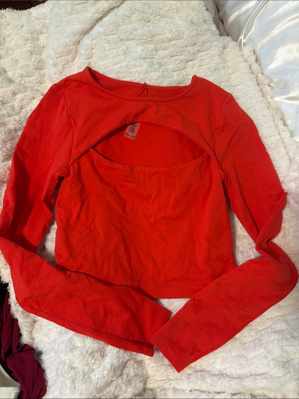 Garage Red Long Sleeve Cutout Crop Top